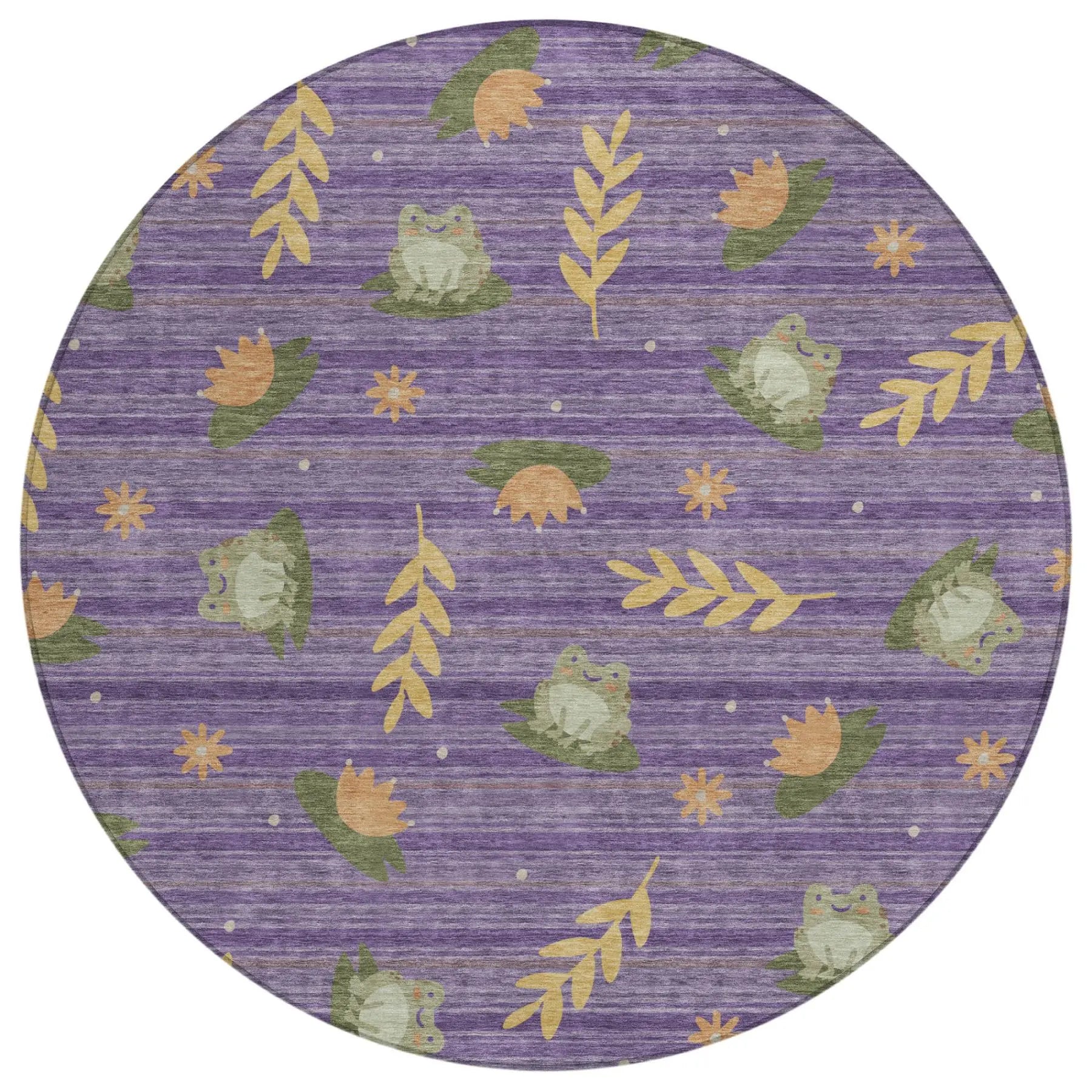 8' Purple And Lilac Round Botanical Leaves Washable Indoor Outdoor Area Rug Homeroots Outdoor
