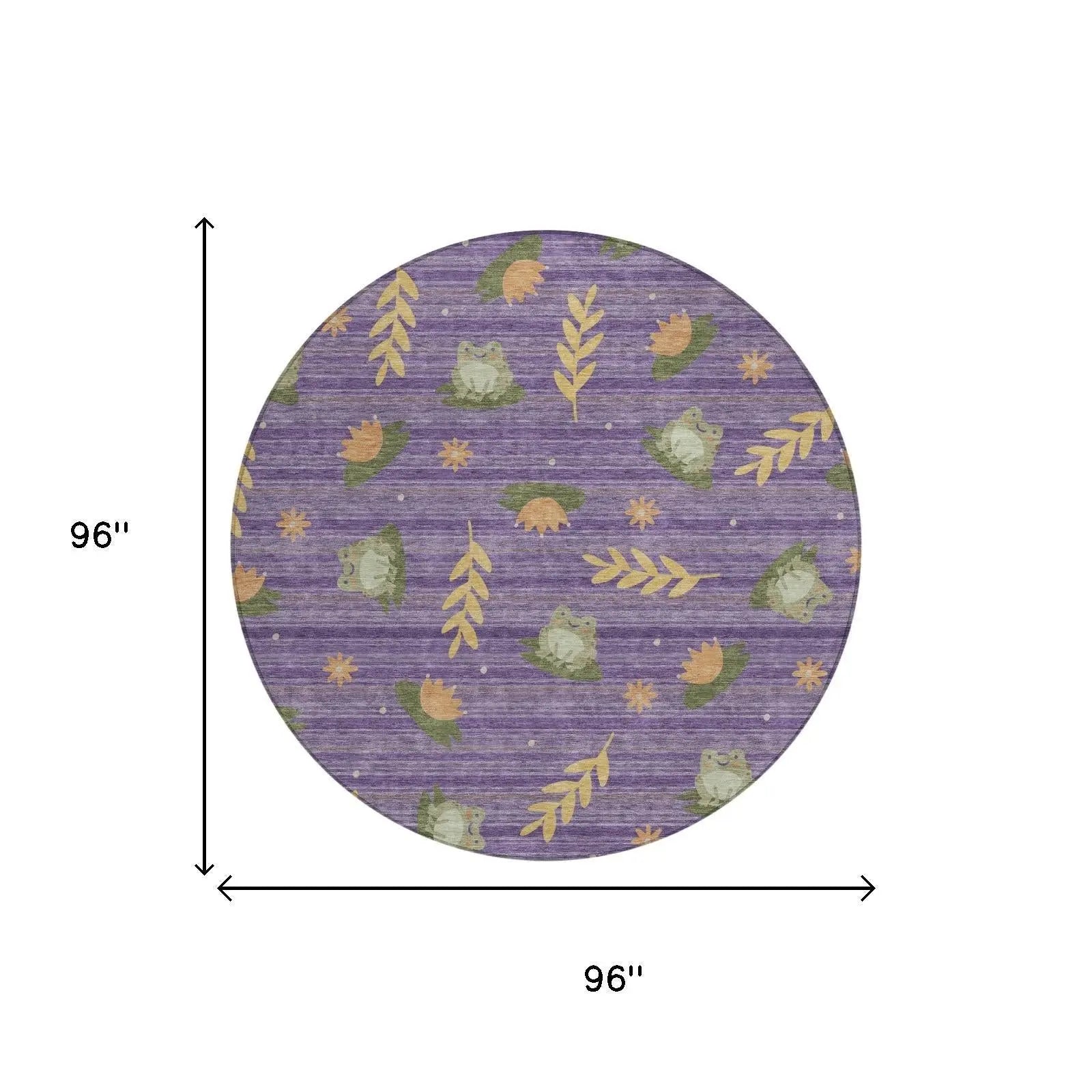 8' Purple And Lilac Round Botanical Leaves Washable Indoor Outdoor Area Rug Homeroots Outdoor
