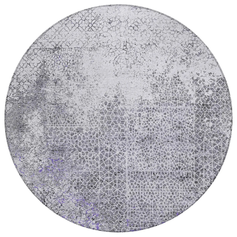 8' Purple And Pewter Round Abstract Washable Indoor Outdoor Area Rug Homeroots Outdoor