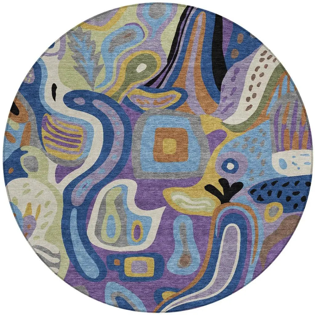 8' Purple And Plum Round Abstract Washable Indoor Outdoor Area Rug Homeroots Outdoor