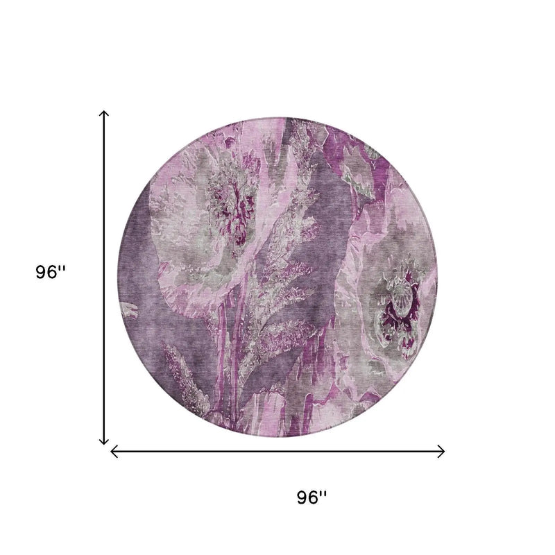 8' Purple And Plum Round Floral Washable Indoor Outdoor Area Rug Homeroots Outdoor