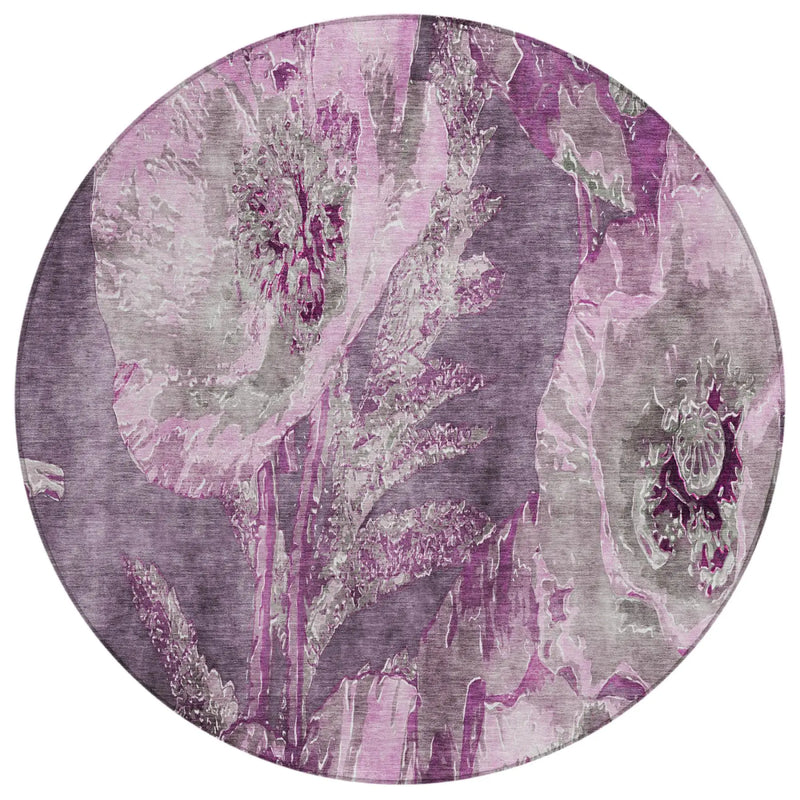 8' Purple And Plum Round Floral Washable Indoor Outdoor Area Rug Homeroots Outdoor