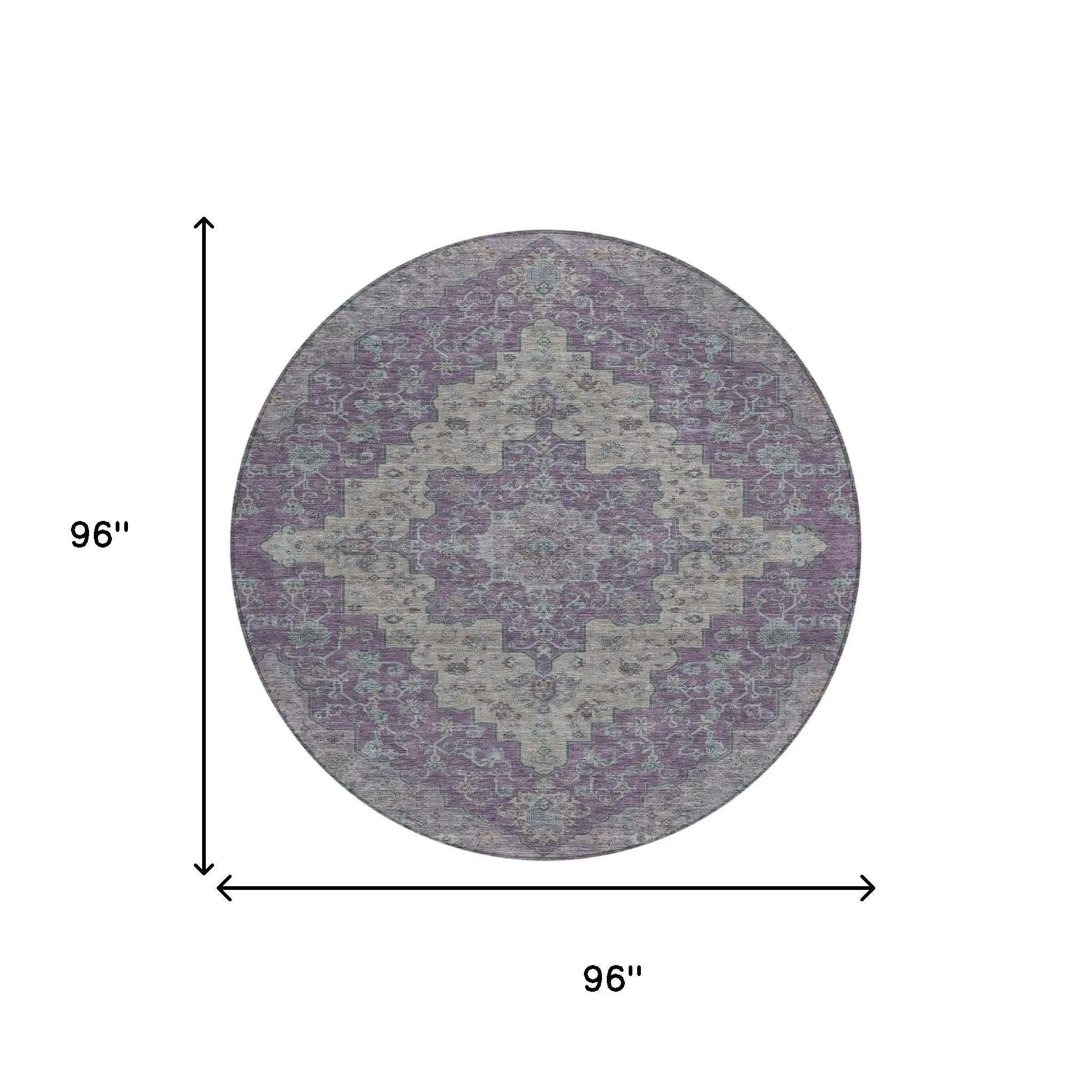 8' Purple And Plum Round Medallion Washable Indoor Outdoor Area Rug Homeroots Outdoor
