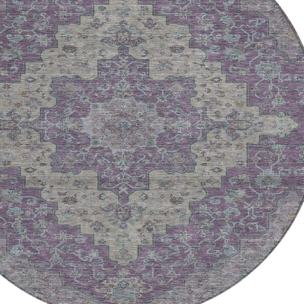 8' Purple And Plum Round Medallion Washable Indoor Outdoor Area Rug Homeroots Outdoor
