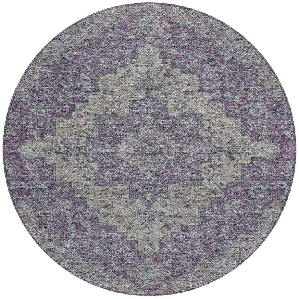 8' Purple And Plum Round Medallion Washable Indoor Outdoor Area Rug Homeroots Outdoor