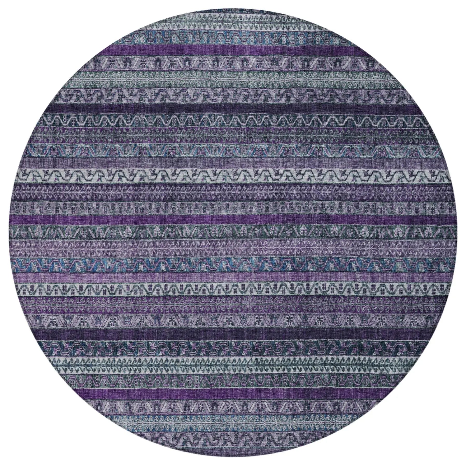 8' Purple And Plum Round Striped Washable Indoor Outdoor Area Rug Homeroots Outdoor