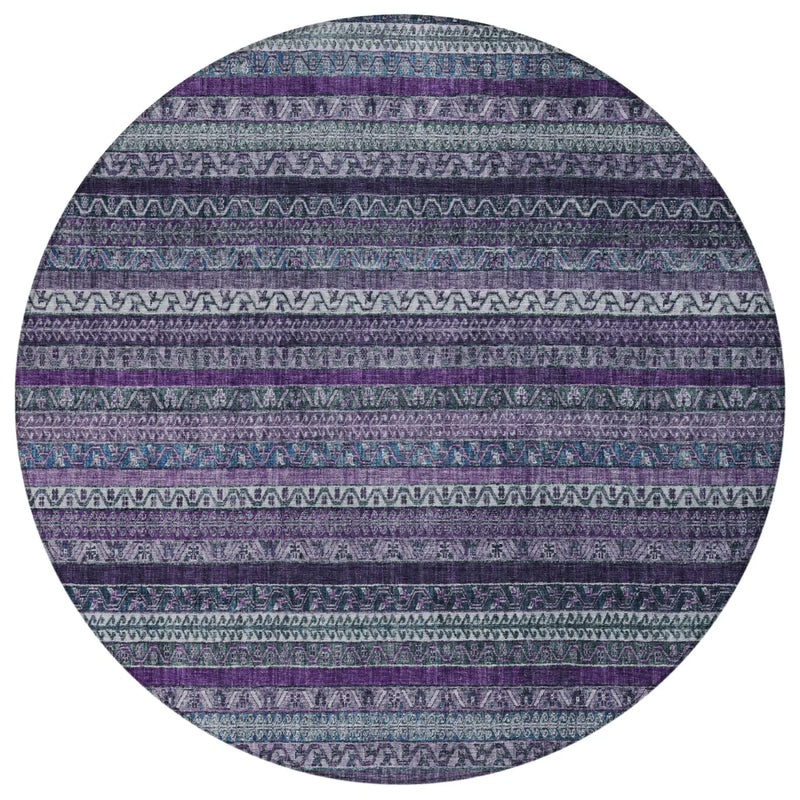 8' Purple And Plum Round Striped Washable Indoor Outdoor Area Rug Homeroots Outdoor