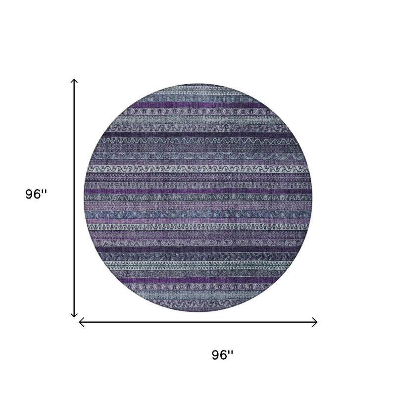 8' Purple And Plum Round Striped Washable Indoor Outdoor Area Rug Homeroots Outdoor