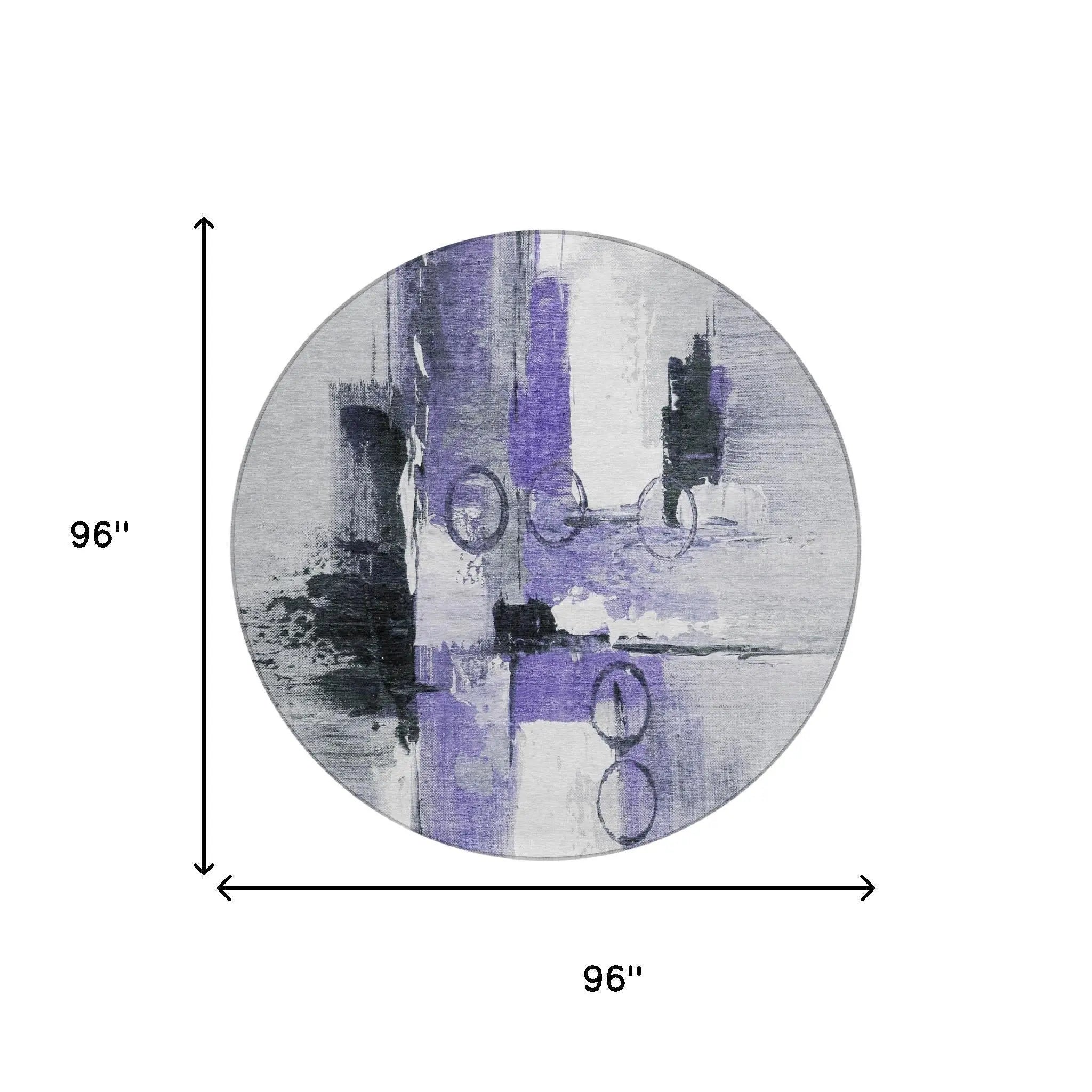 8' Purple And Silver Round Abstract Washable Indoor Outdoor Area Rug Homeroots Outdoor