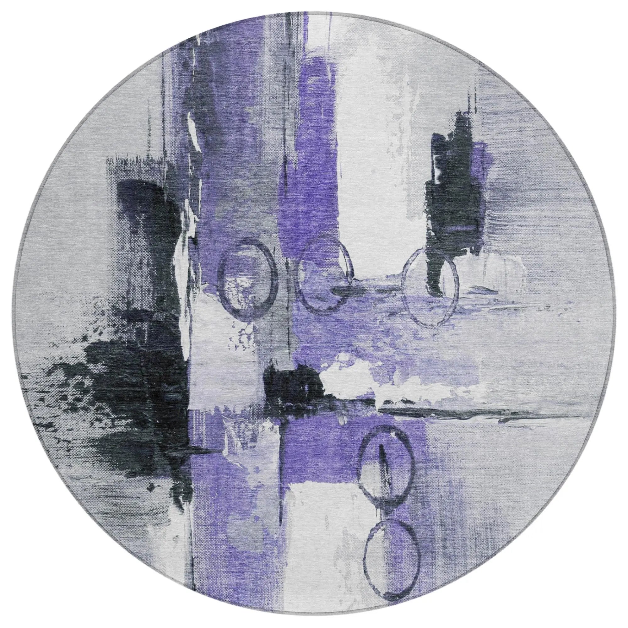 8' Purple And Silver Round Abstract Washable Indoor Outdoor Area Rug Homeroots Outdoor