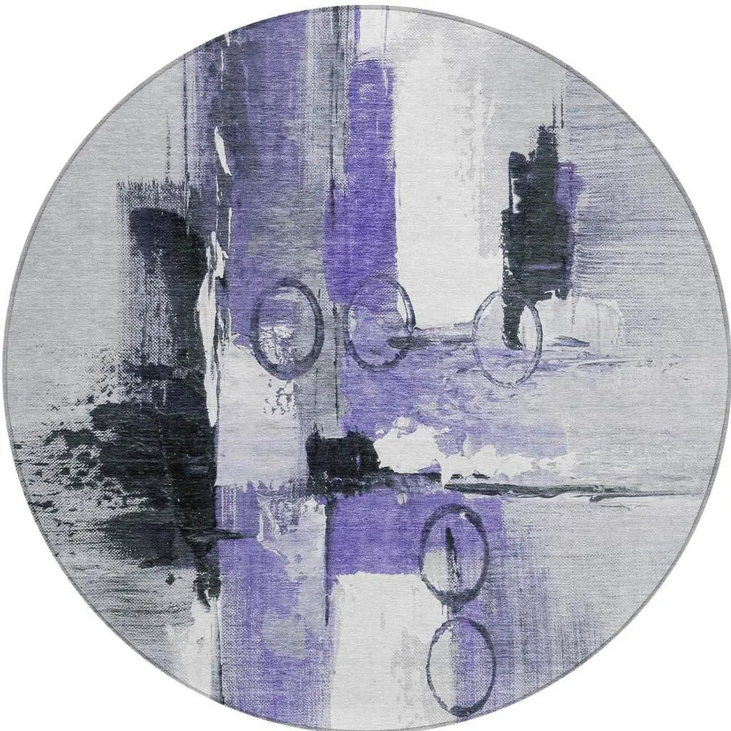 8' Purple And Silver Round Abstract Washable Indoor Outdoor Area Rug Homeroots Outdoor