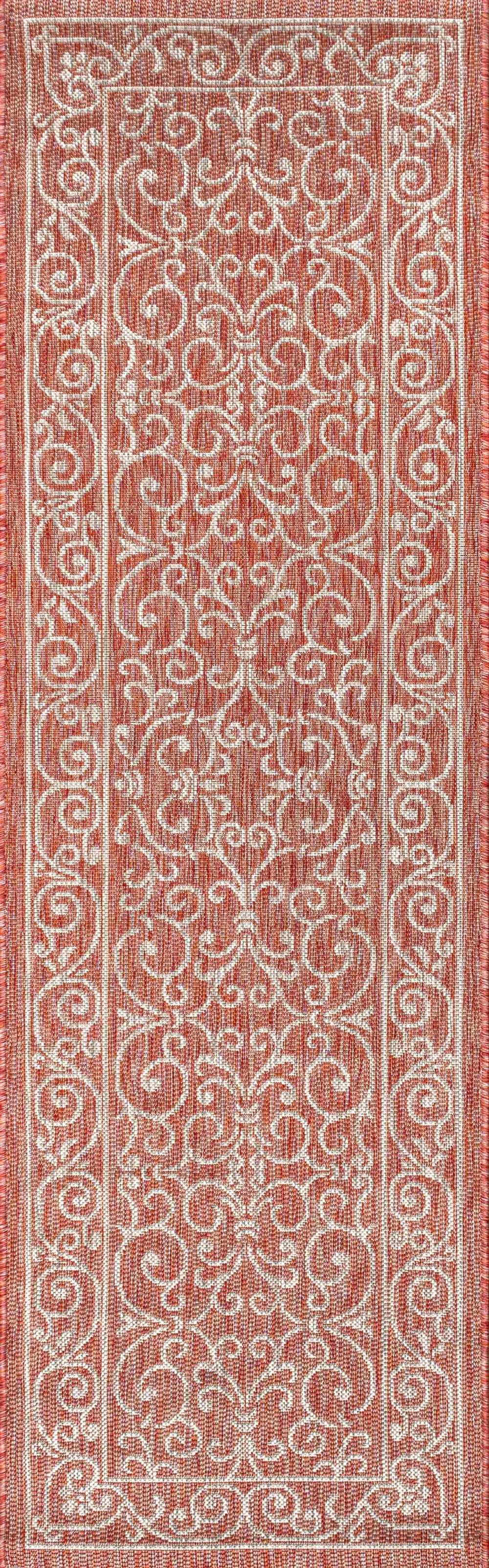 8' Red And Beige Medallion Indoor Outdoor Runner Rug Homeroots Outdoor