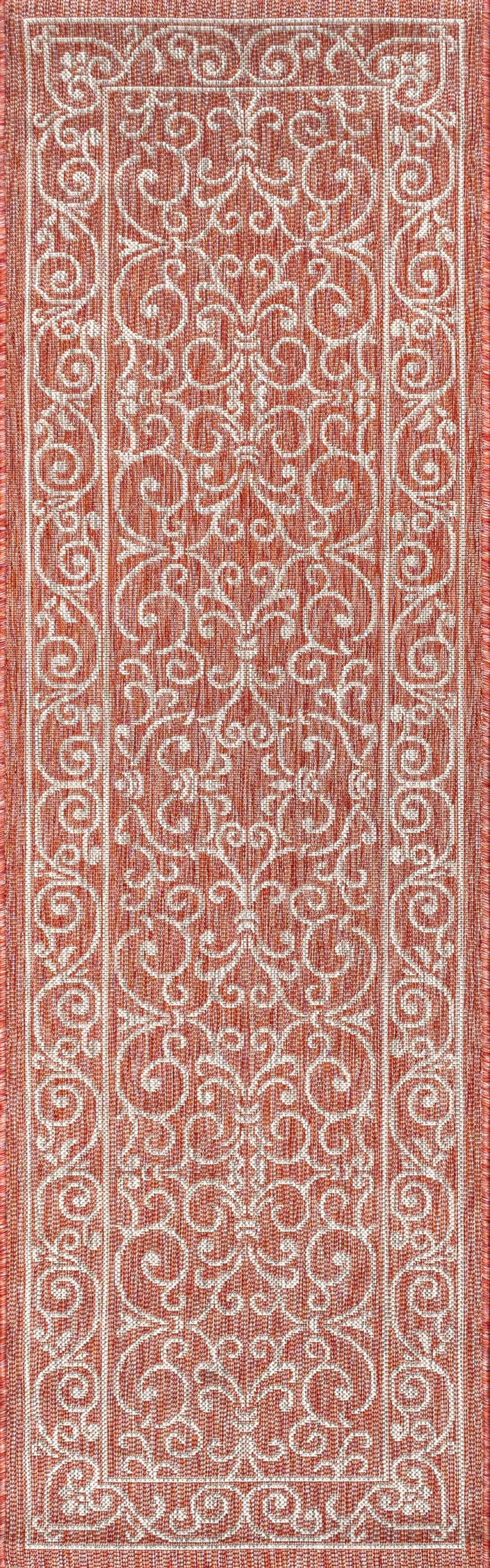 8' Red And Beige Medallion Indoor Outdoor Runner Rug Homeroots Outdoor