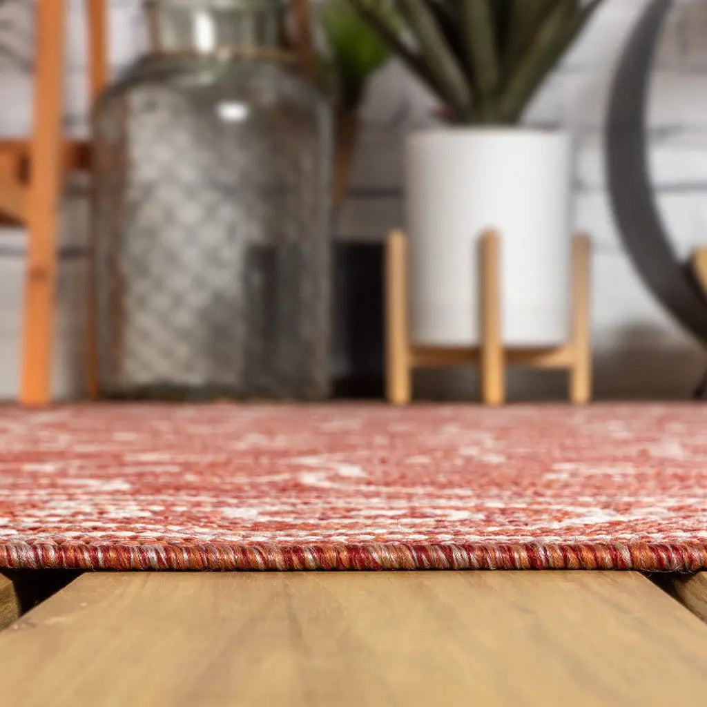 8' Red And Beige Medallion Indoor Outdoor Runner Rug Homeroots Outdoor