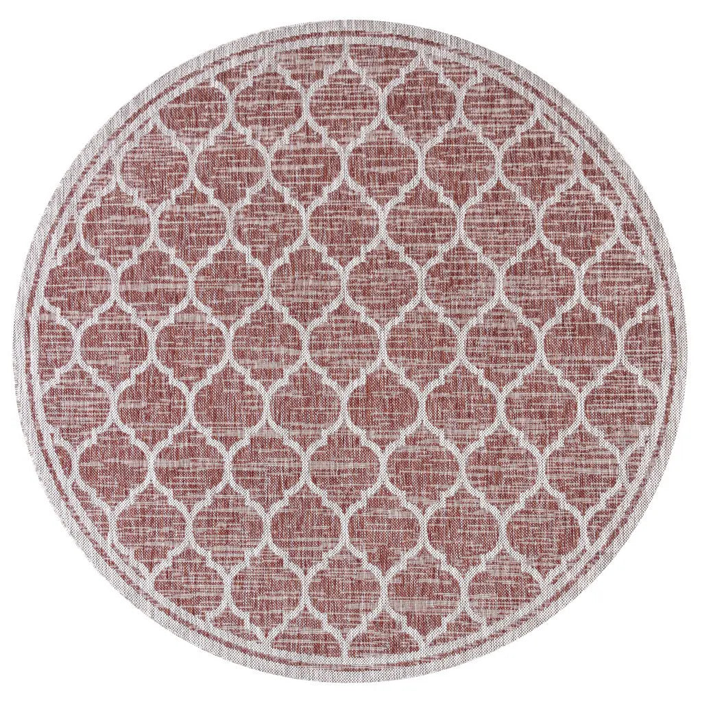 8' Red And Beige Round Geometric Indoor Outdoor Area Rug Homeroots Outdoor
