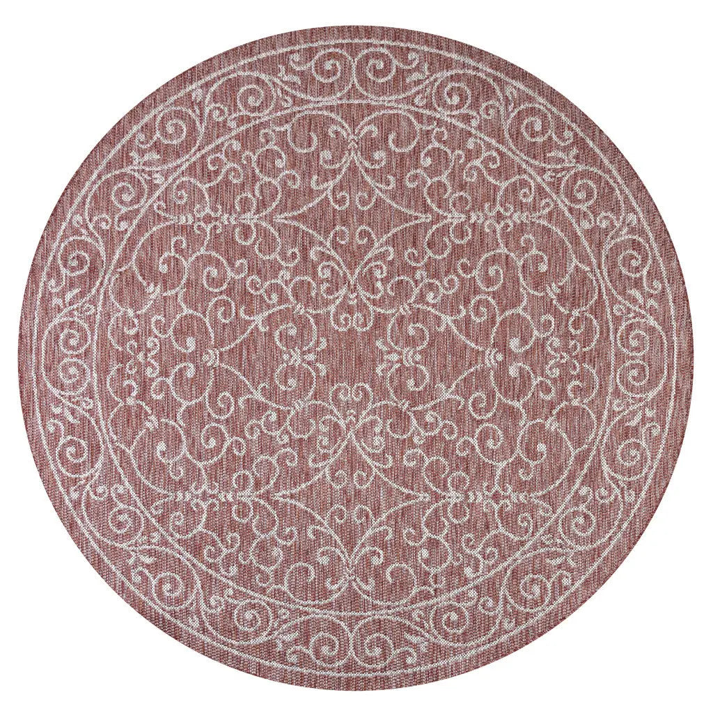 8' Red And Beige Round Medallion Indoor Outdoor Area Rug Homeroots Outdoor