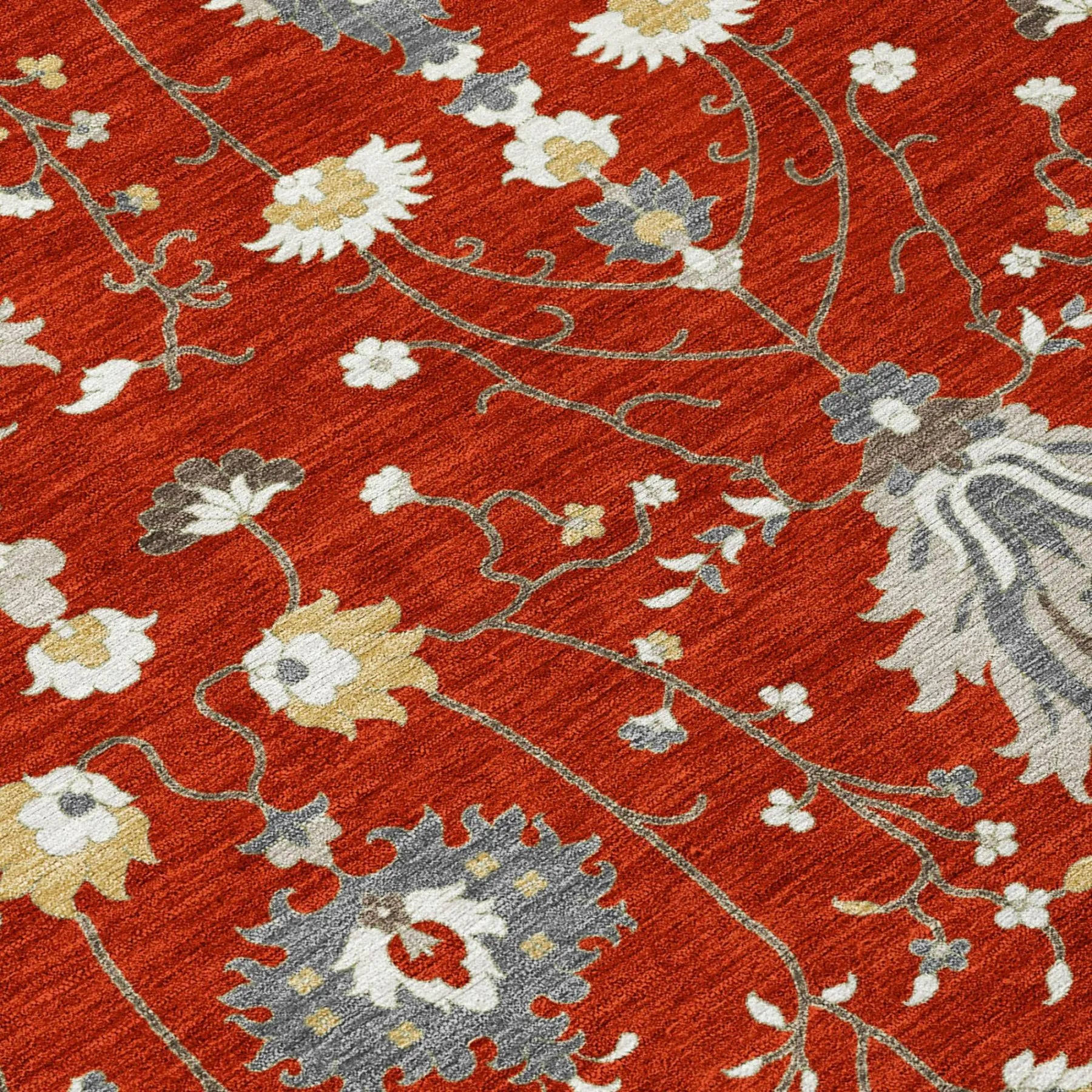 8' Red And Beige Round Oriental Washable Indoor Outdoor Area Rug Homeroots Outdoor