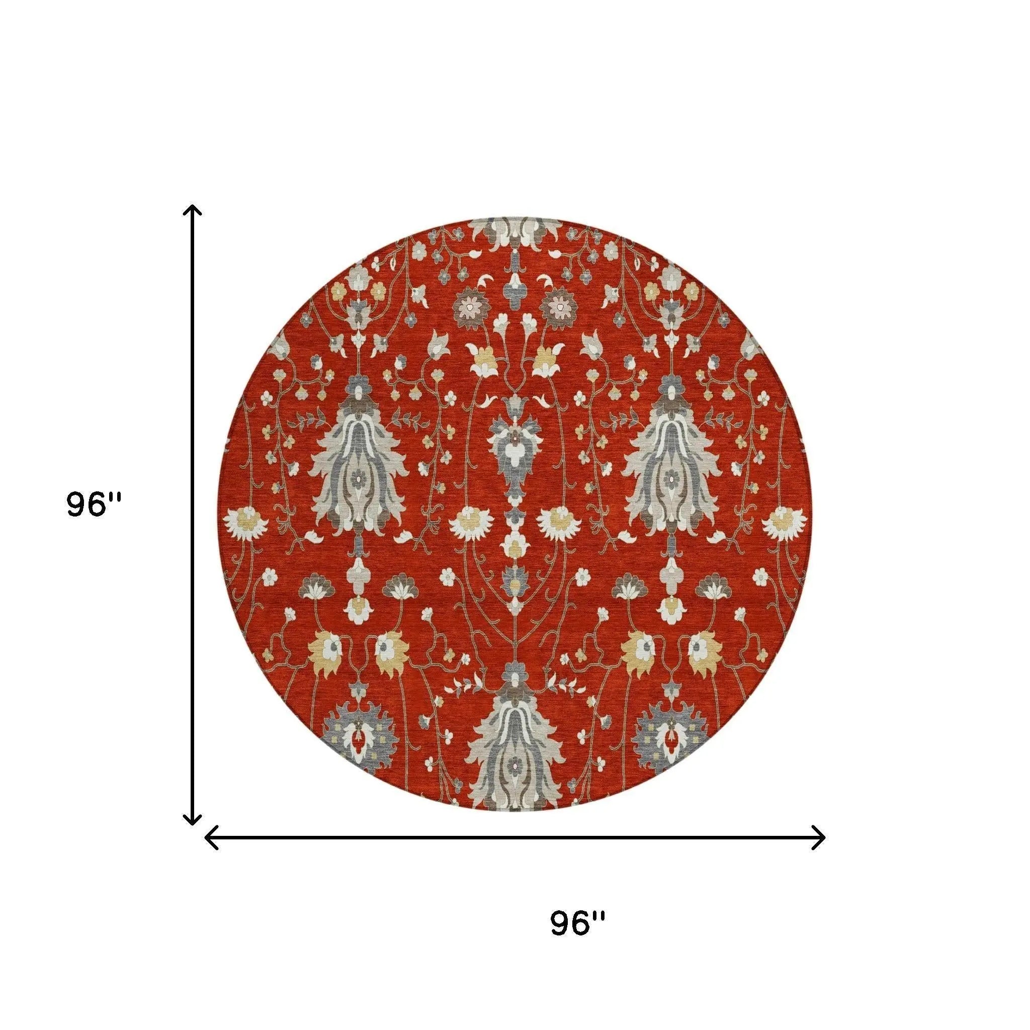 8' Red And Beige Round Oriental Washable Indoor Outdoor Area Rug Homeroots Outdoor