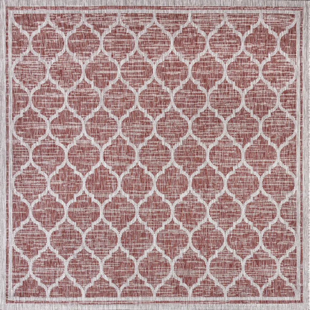 8' Red And Beige Square Geometric Indoor Outdoor Area Rug Homeroots Outdoor