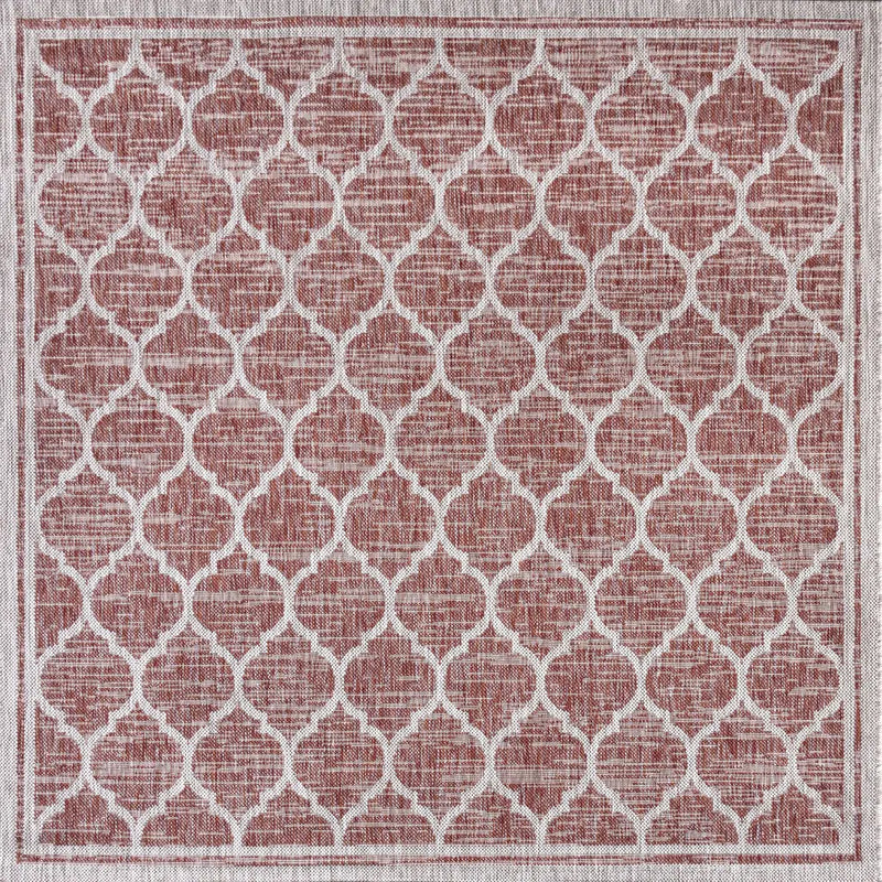 8' Red And Beige Square Geometric Indoor Outdoor Area Rug Homeroots Outdoor