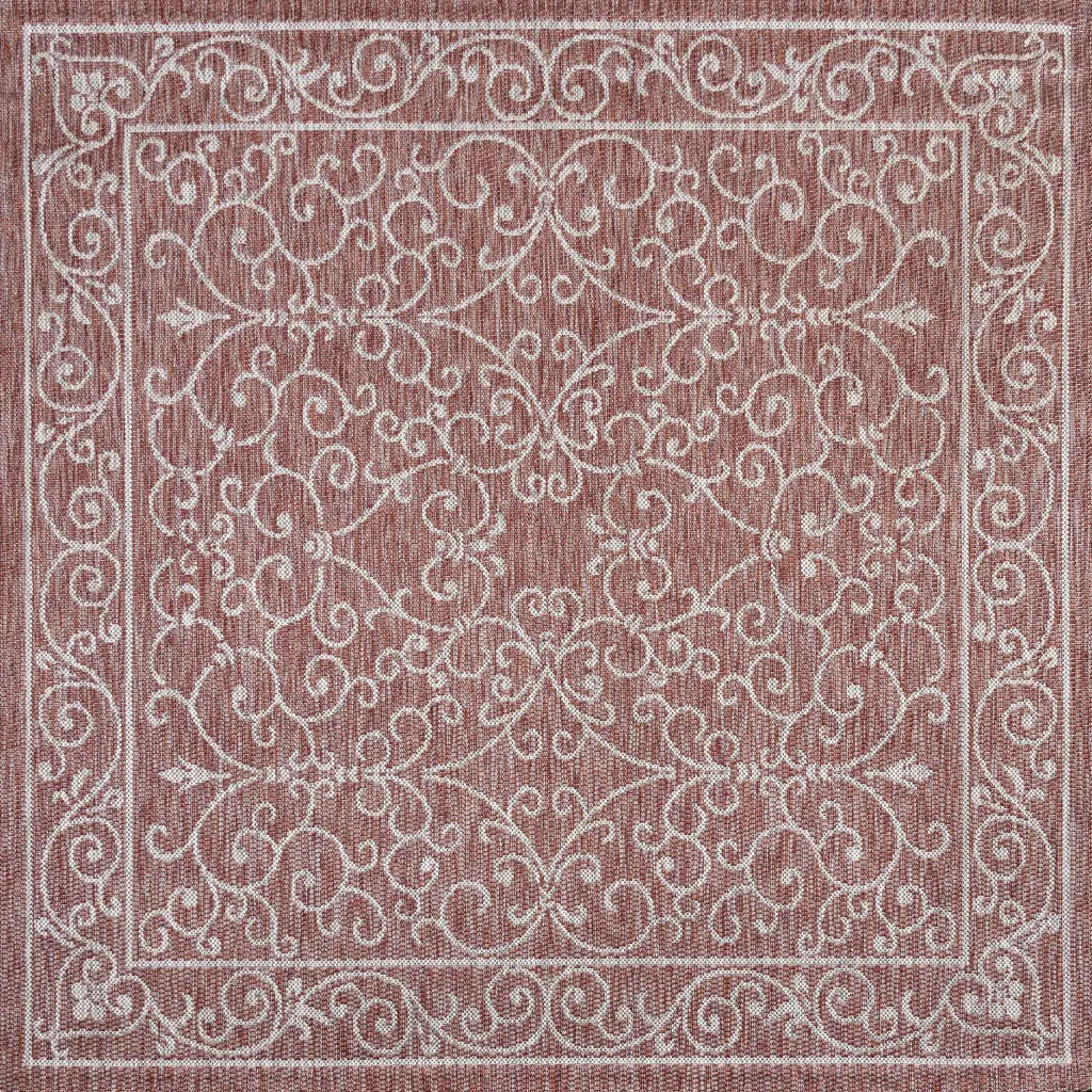 8' Red And Beige Square Medallion Indoor Outdoor Area Rug Homeroots Outdoor