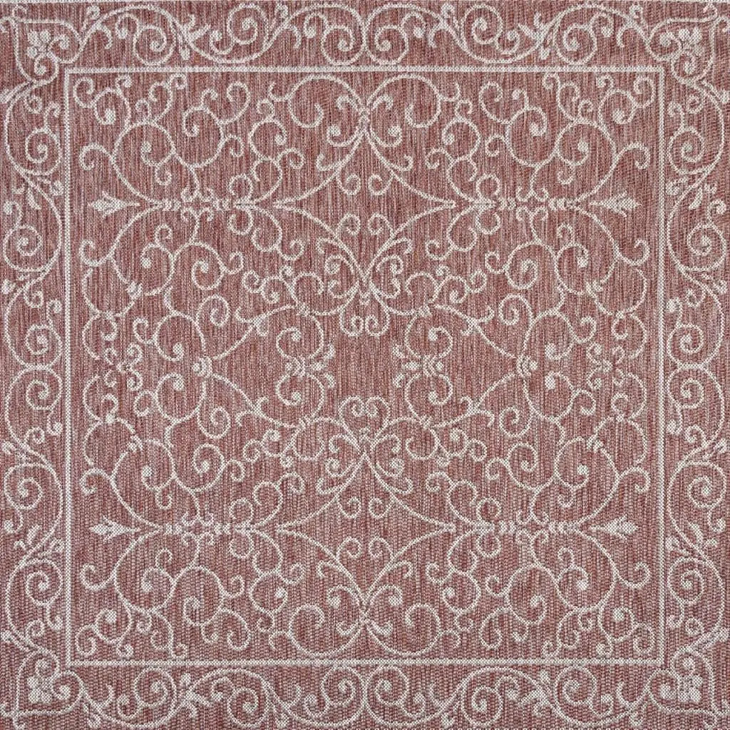 8' Red And Beige Square Medallion Indoor Outdoor Area Rug Homeroots Outdoor