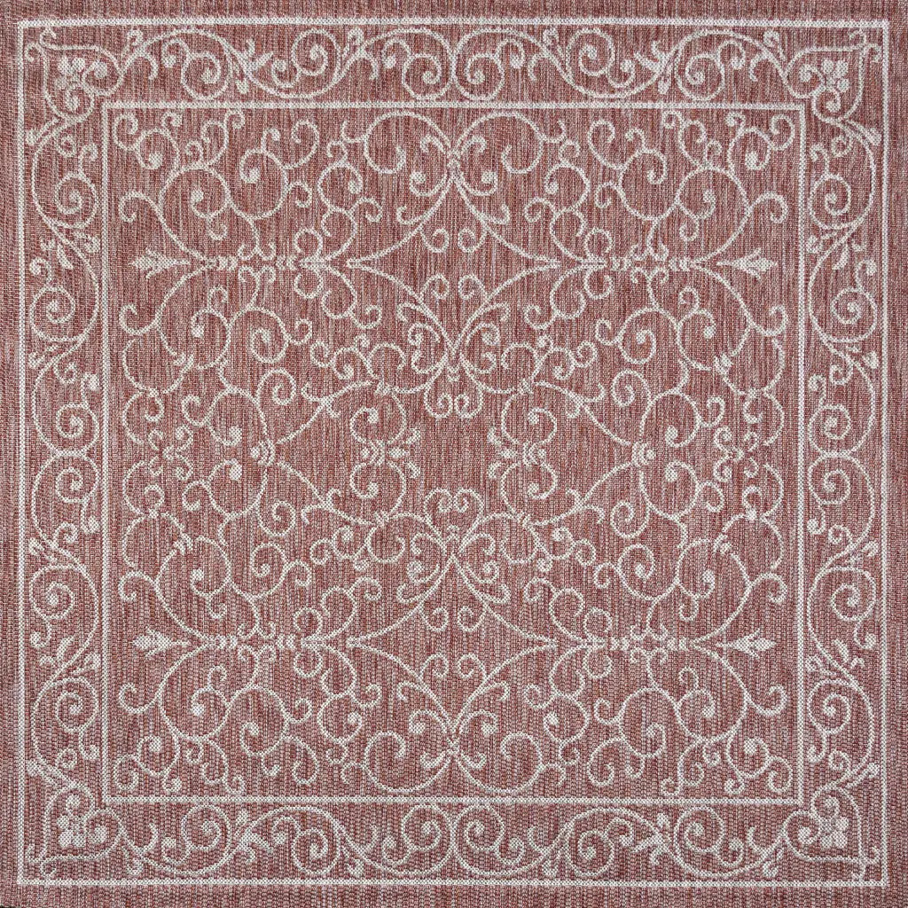 8' Red And Beige Square Medallion Indoor Outdoor Area Rug Homeroots Outdoor