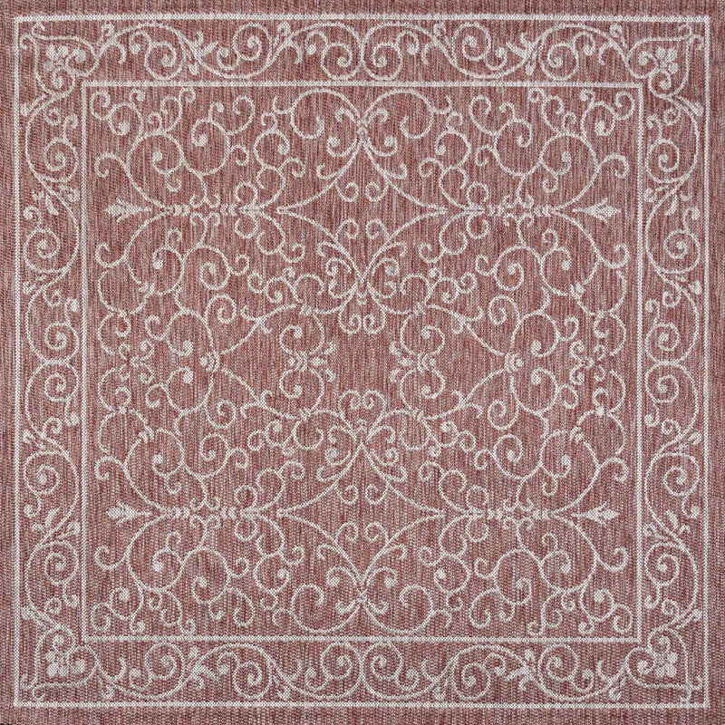 8' Red And Beige Square Medallion Indoor Outdoor Area Rug Homeroots Outdoor