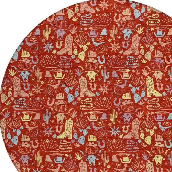 8' Red And Coral Round Stars Washable Indoor Outdoor Area Rug Homeroots Outdoor