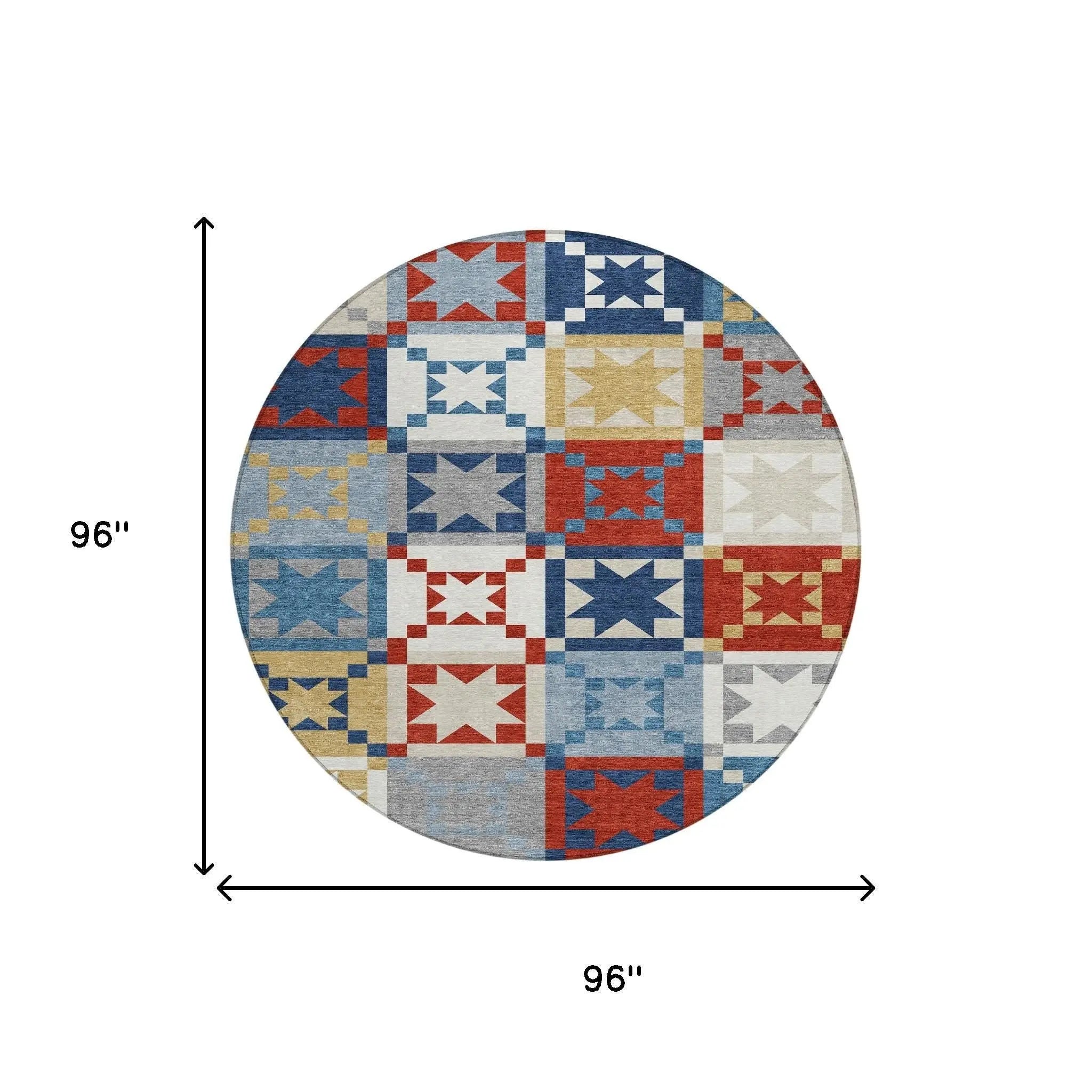 8' Red And Gold Round Patchwork Washable Indoor Outdoor Area Rug Homeroots Outdoor