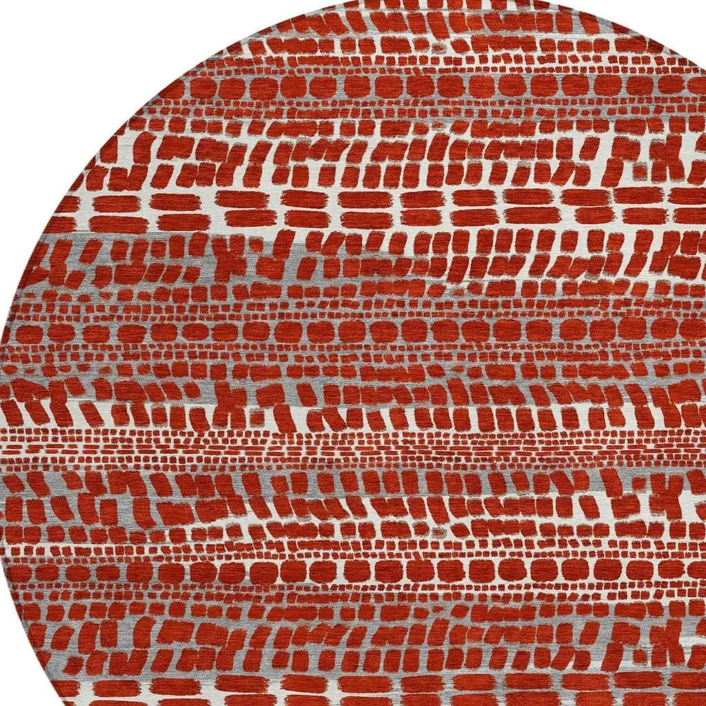 8' Red And Gray Round Abstract Washable Indoor Outdoor Area Rug Homeroots Outdoor