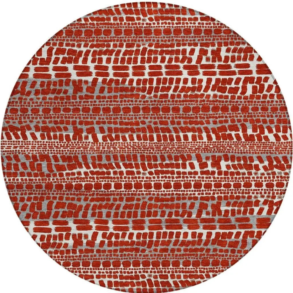 8' Red And Gray Round Abstract Washable Indoor Outdoor Area Rug Homeroots Outdoor