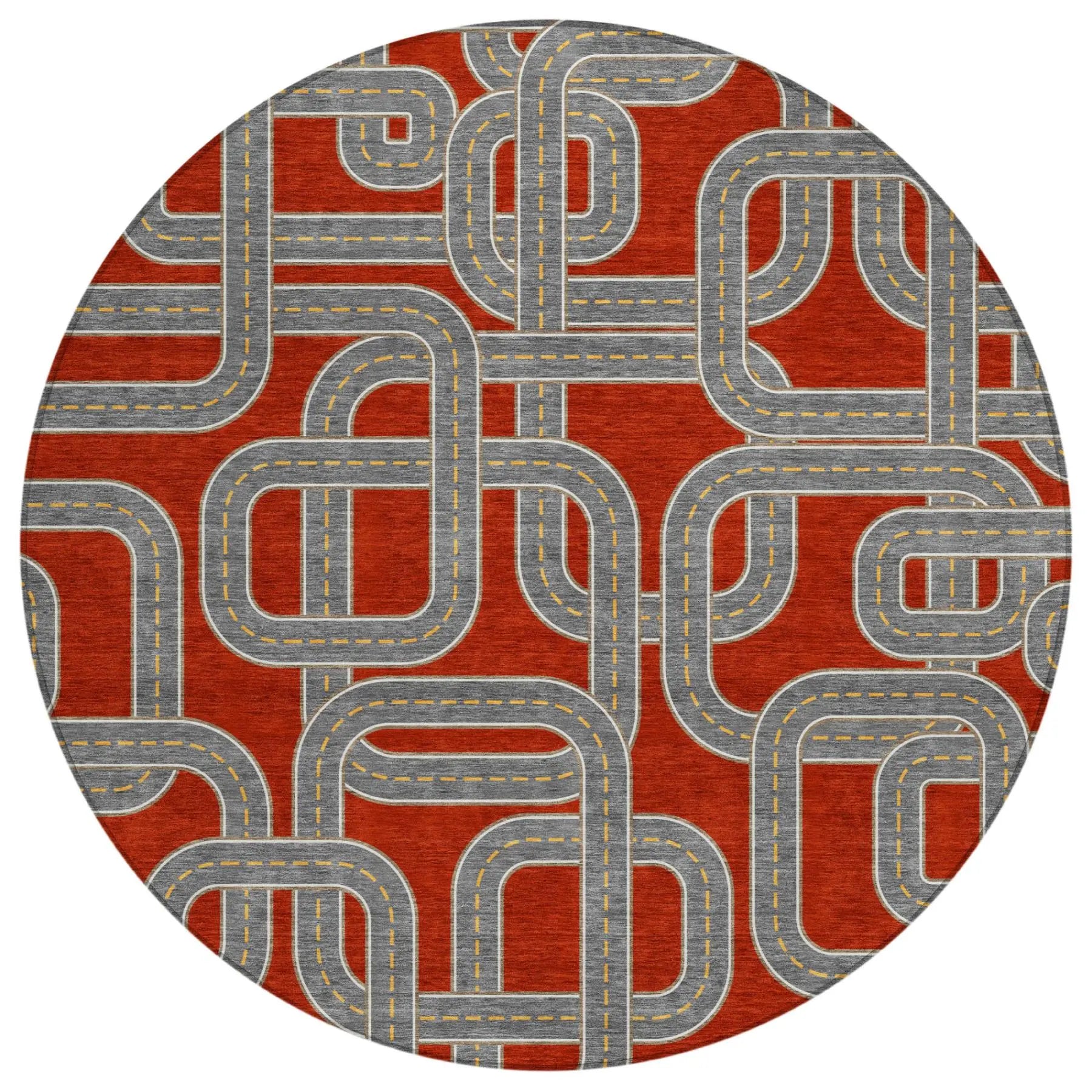 8' Red And Gray Round Geometric Washable Indoor Outdoor Area Rug Homeroots Outdoor