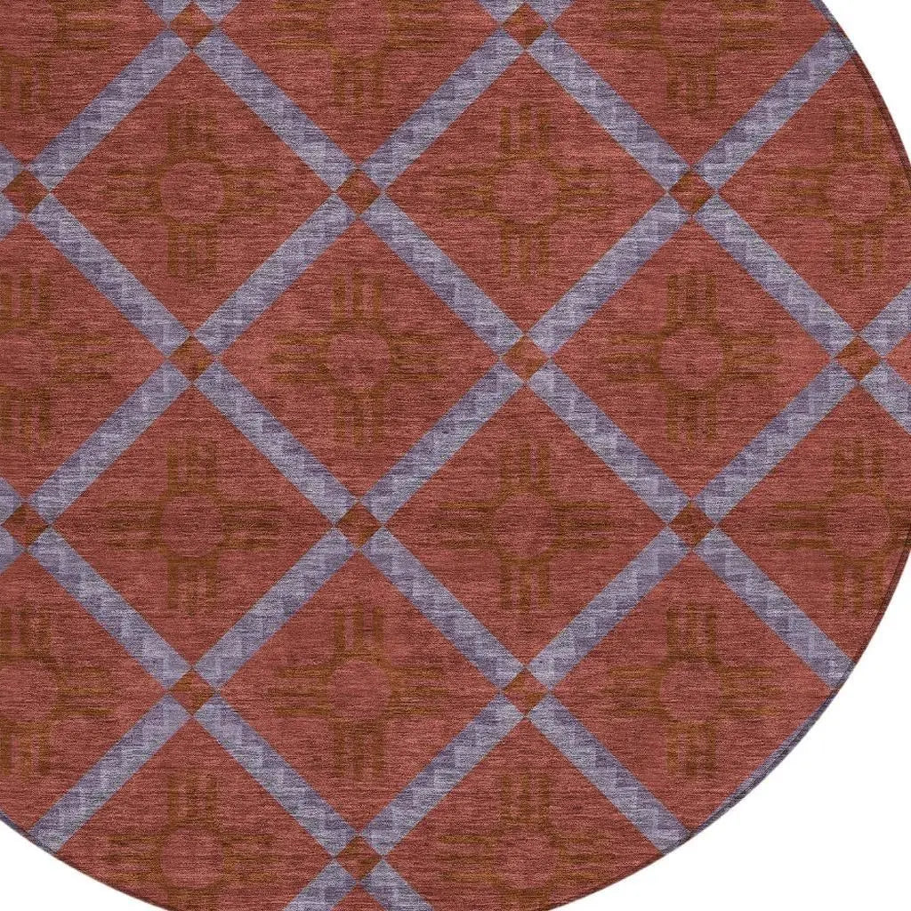 8' Red And Green Round Geometric Washable Indoor Outdoor Area Rug Homeroots Outdoor