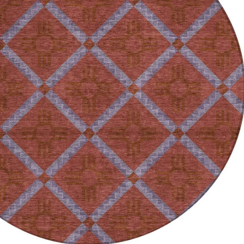 8' Red And Green Round Geometric Washable Indoor Outdoor Area Rug Homeroots Outdoor