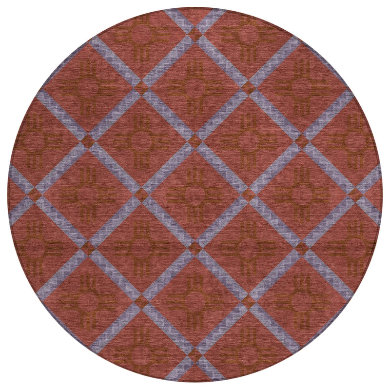 8' Red And Green Round Geometric Washable Indoor Outdoor Area Rug Homeroots Outdoor