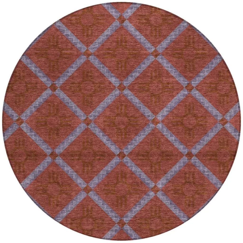 8' Red And Green Round Geometric Washable Indoor Outdoor Area Rug Homeroots Outdoor
