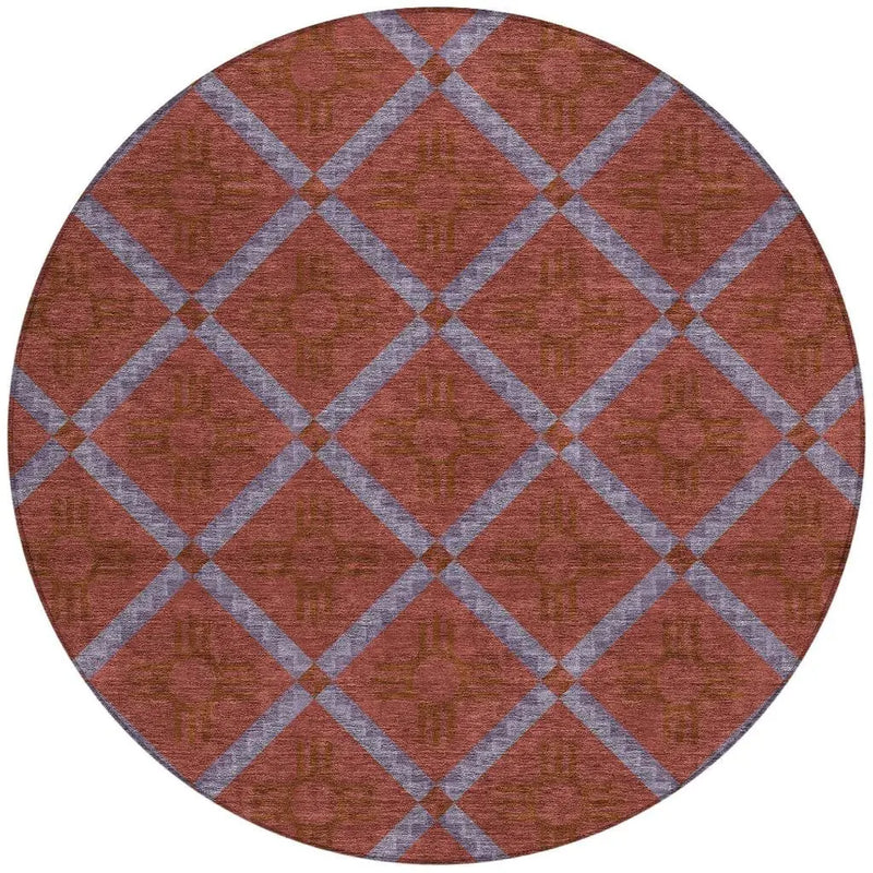 8' Red And Green Round Geometric Washable Indoor Outdoor Area Rug Homeroots Outdoor
