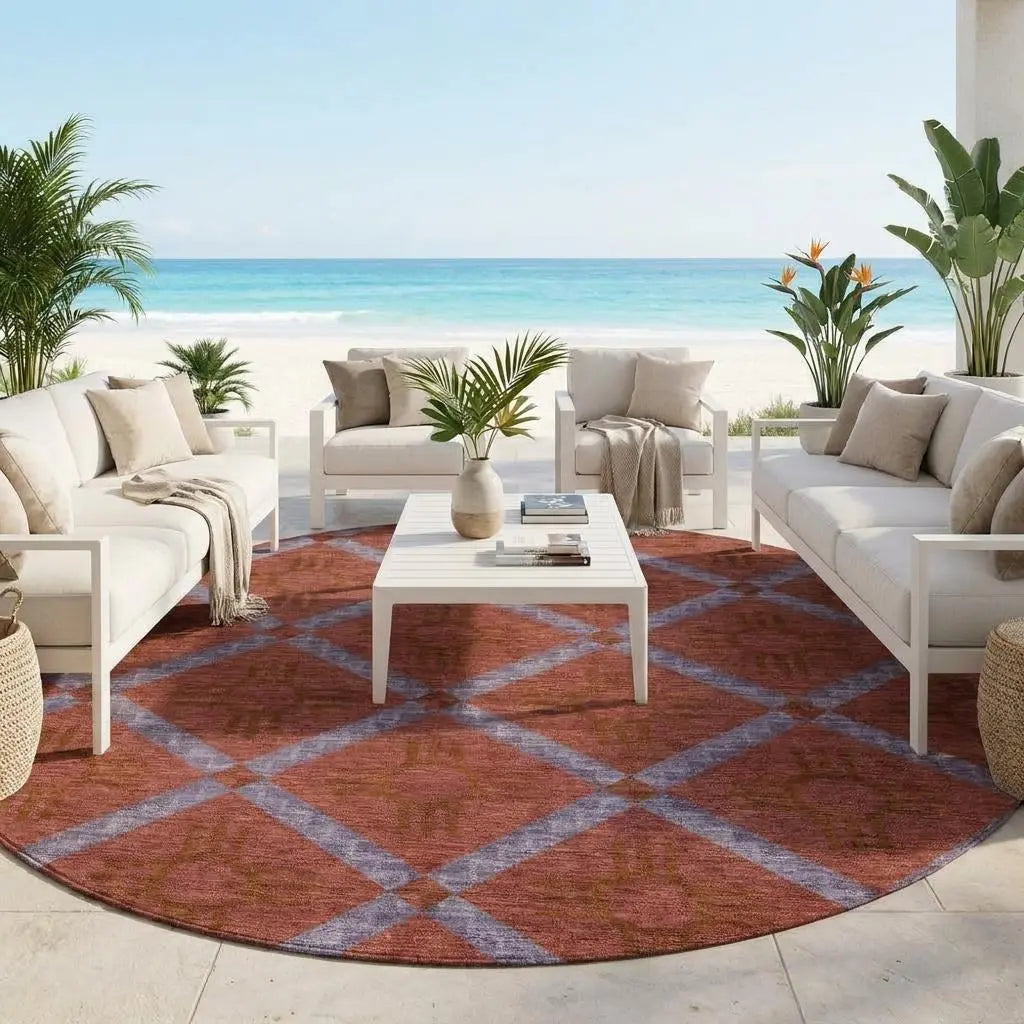 8' Red And Green Round Geometric Washable Indoor Outdoor Area Rug Homeroots Outdoor