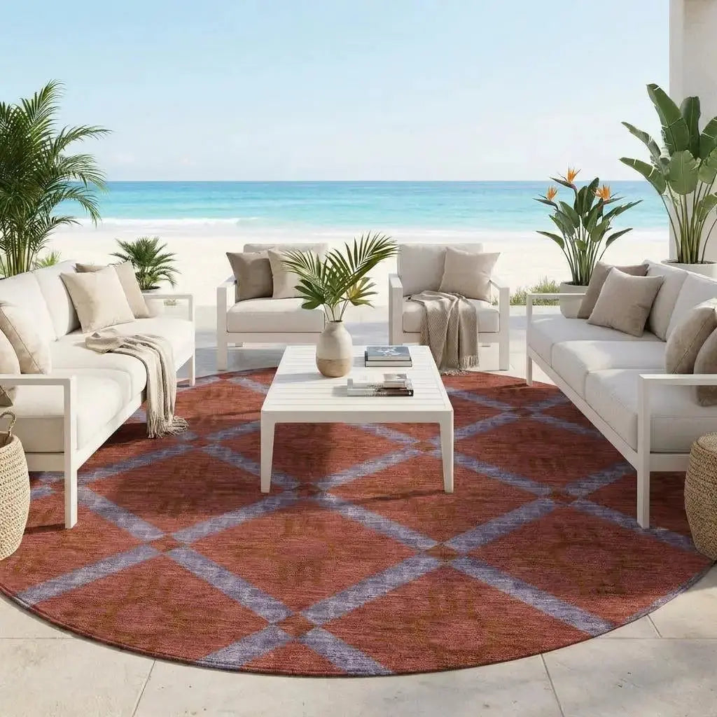 8' Red And Green Round Geometric Washable Indoor Outdoor Area Rug Homeroots Outdoor