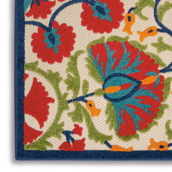 8' Red And Ivory Floral Indoor Outdoor Area Rug - GreatEagleInc