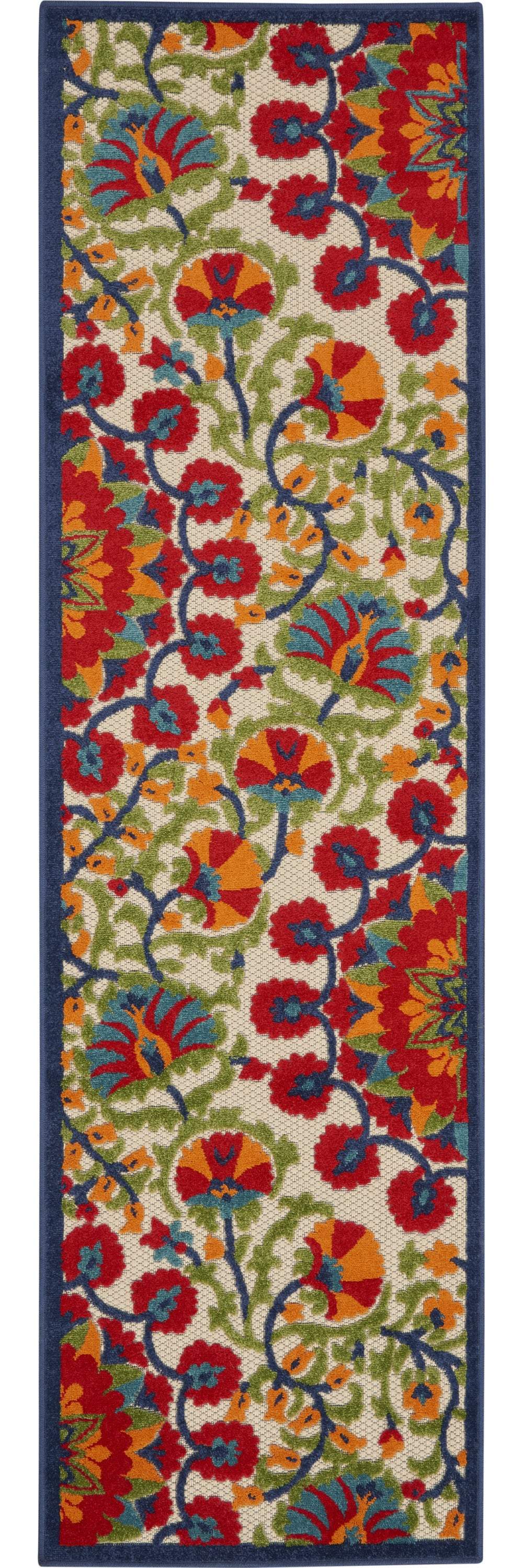 8' Red And Ivory Floral Indoor Outdoor Area Rug - GreatEagleInc