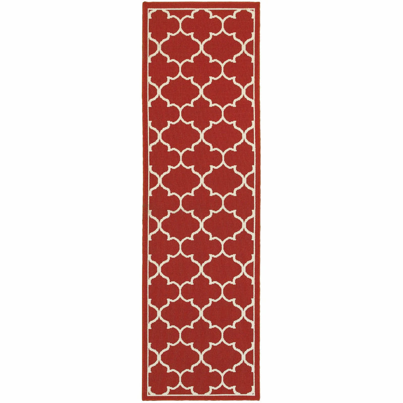 8' Red And Ivory Indoor Outdoor Runner Rug Homeroots Outdoor