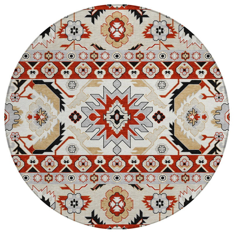 8' Red And Ivory Round Cactus Washable Indoor Outdoor Area Rug Homeroots Outdoor