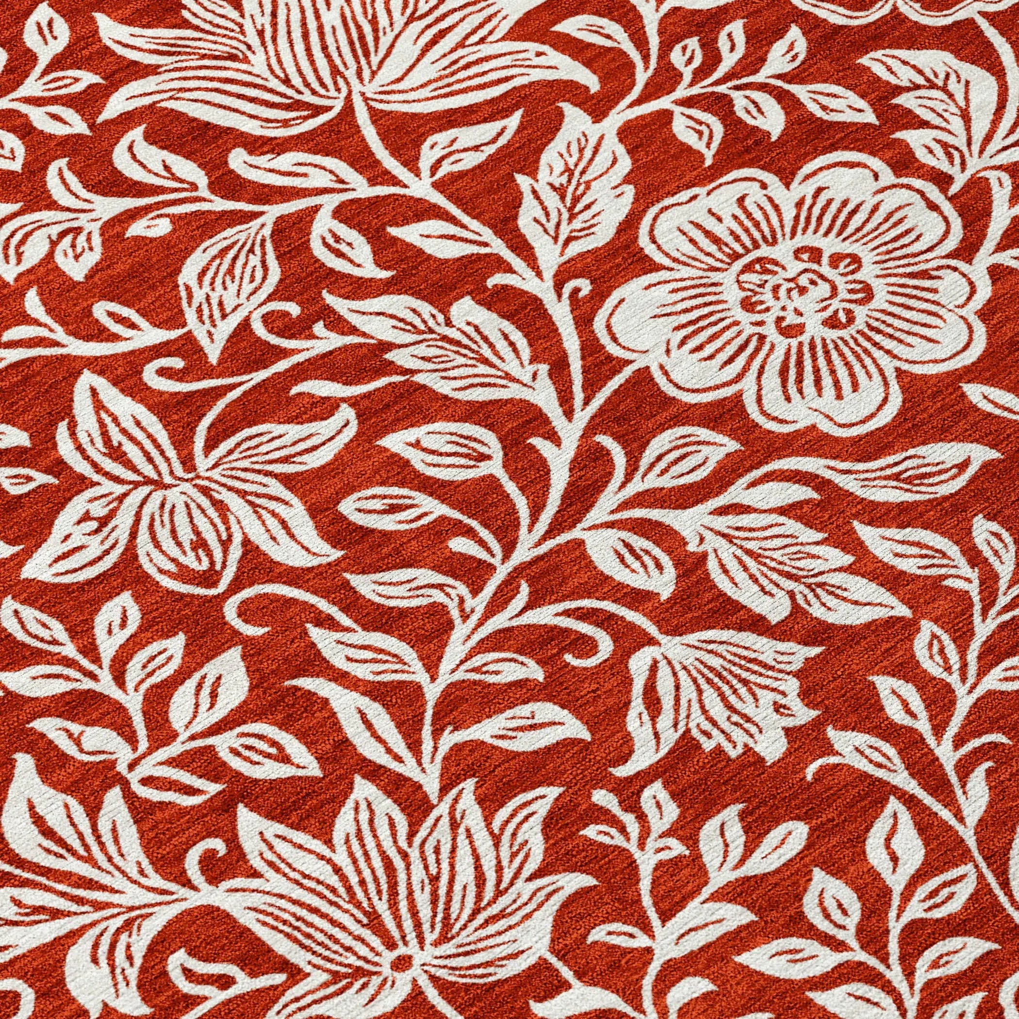 8' Red And Ivory Round Floral Washable Indoor Outdoor Area Rug Homeroots Outdoor