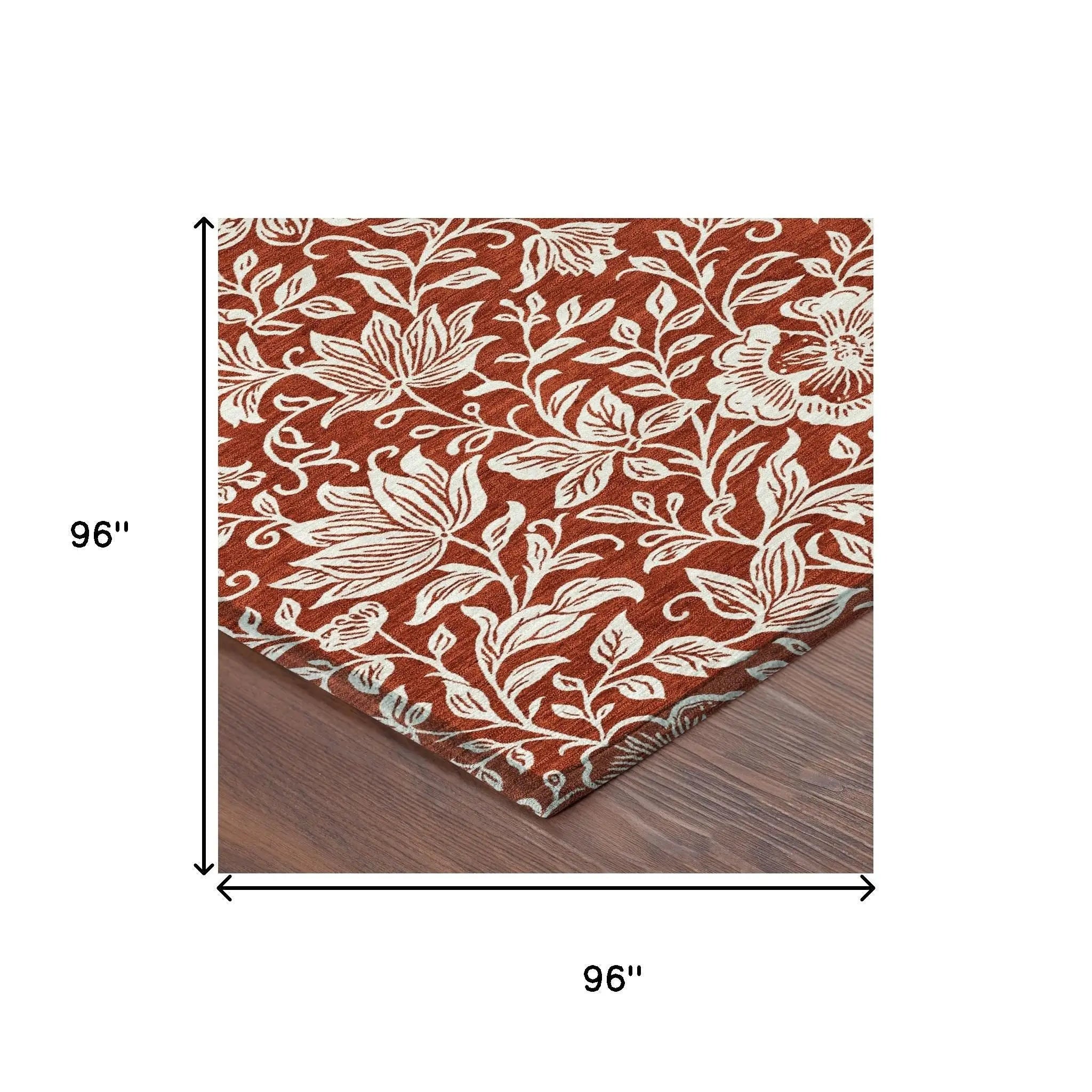 8' Red And Ivory Round Floral Washable Indoor Outdoor Area Rug Homeroots Outdoor