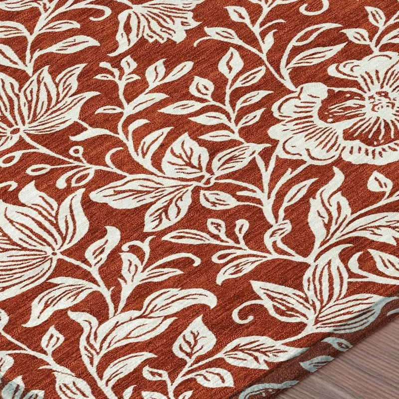 8' Red And Ivory Round Floral Washable Indoor Outdoor Area Rug Homeroots Outdoor