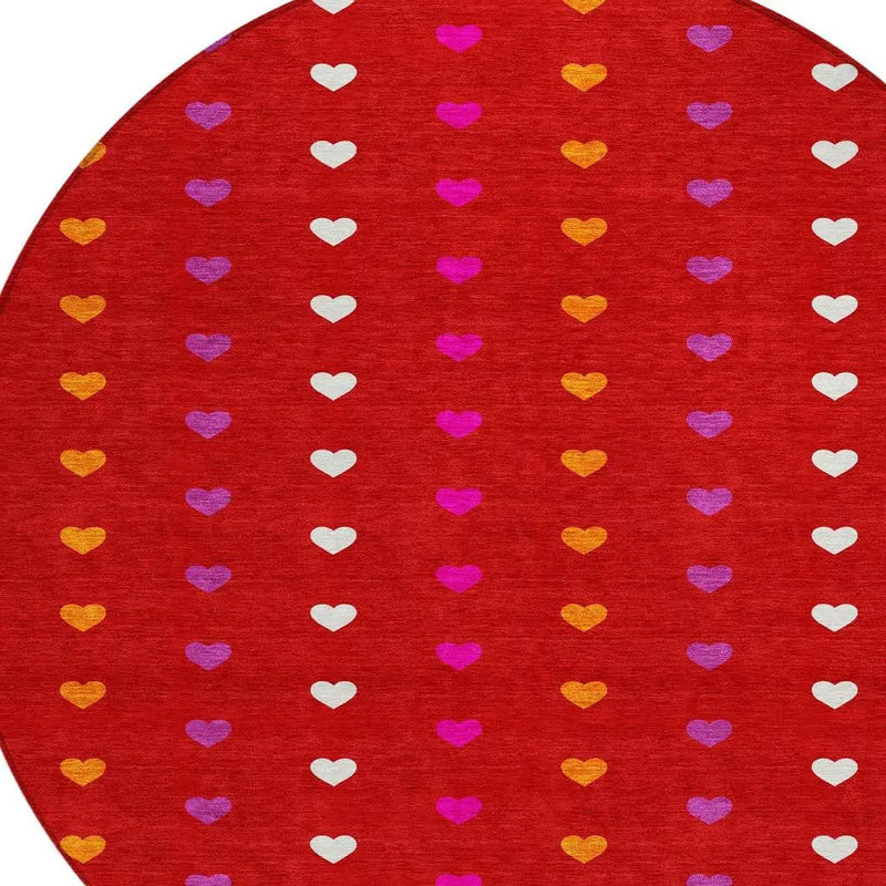 8' Red And Ivory Round Geometric Washable Indoor Outdoor Area Rug Homeroots Outdoor