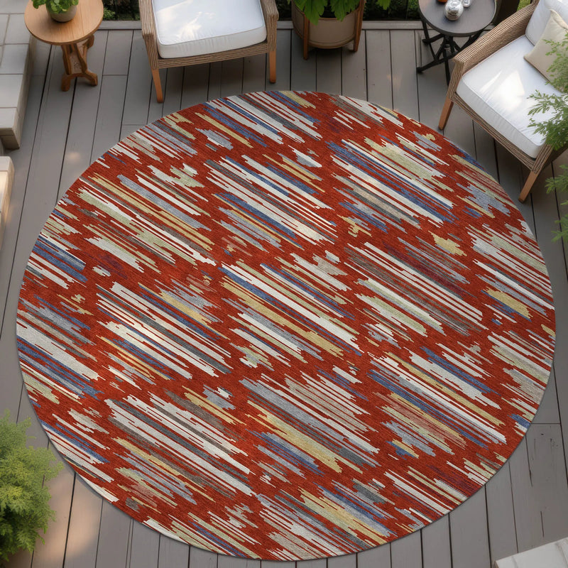 8' Red And Ivory Round Southwestern Washable Indoor Outdoor Area Rug Homeroots Outdoor