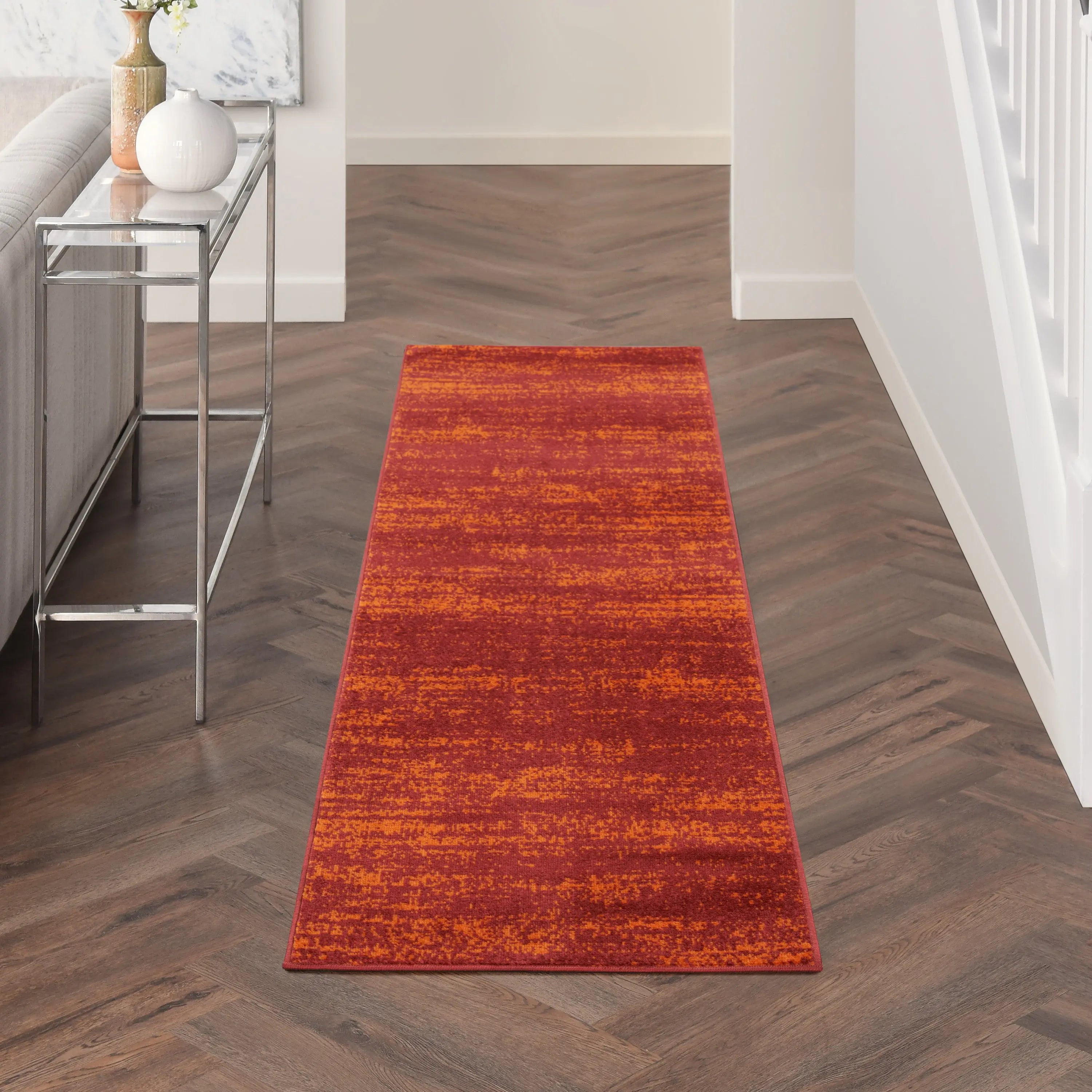 8' Red And Orange Abstract Indoor Outdoor Runner Rug Homeroots Outdoor